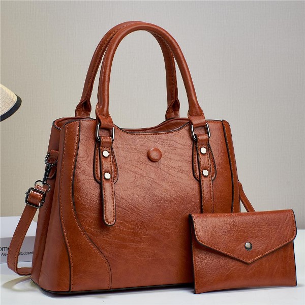 P U LEATHER 2 IN 1 WOMEN HANDBAG-LIGHT BROWN
