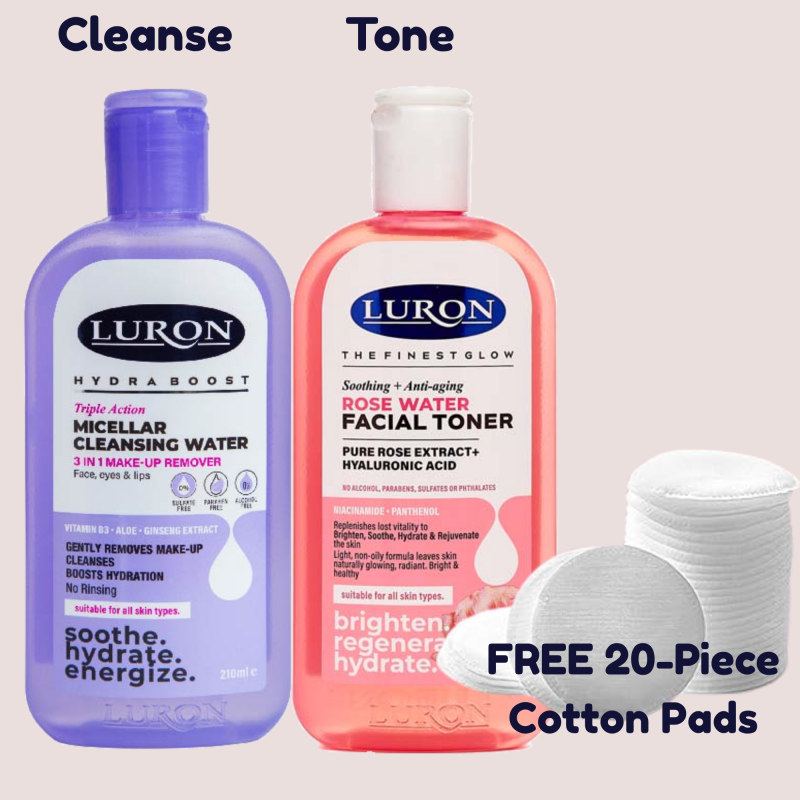 LURON Rose Water Facial Toner + Micellar Cleansing Water
