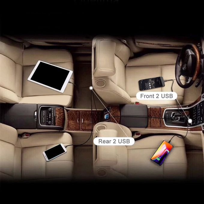 4 Port USB QC 30 Car Charger For Front Back Seat With 16m Extension