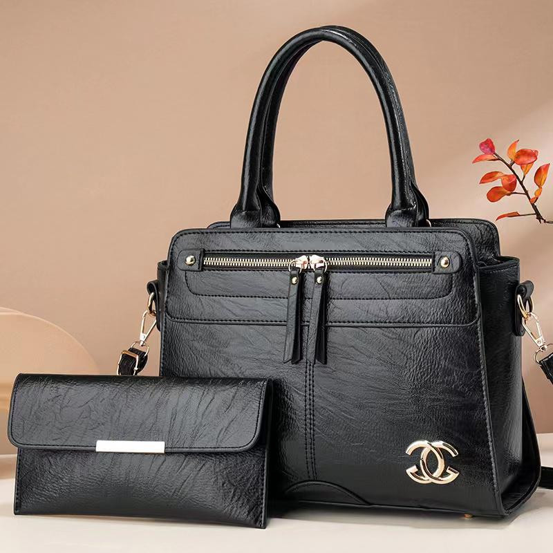 Fashion 2 In 1 Classy Pu Leather Shoulder Handbag Sling bag With Pouch - Black
