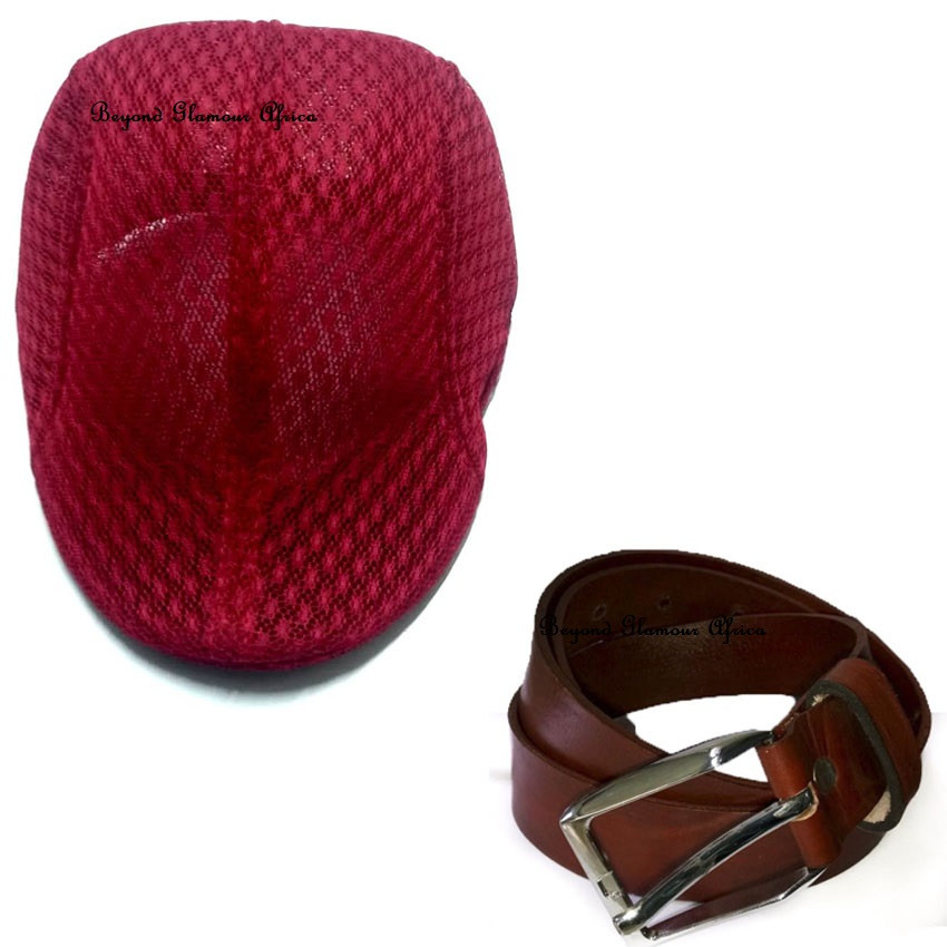 Mens Red Mesh Cap with belt