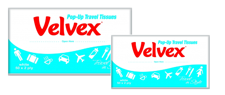 Velvex White Travel Facial Tissues - 50 Sheets (150MM x 215MM Sheet Size)
