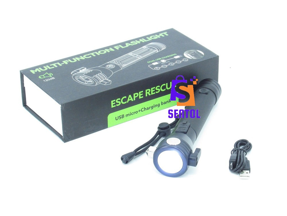 8 in 1 Multi Function Flash Light, USB, Solar Rechargeable, Powerbank Torch