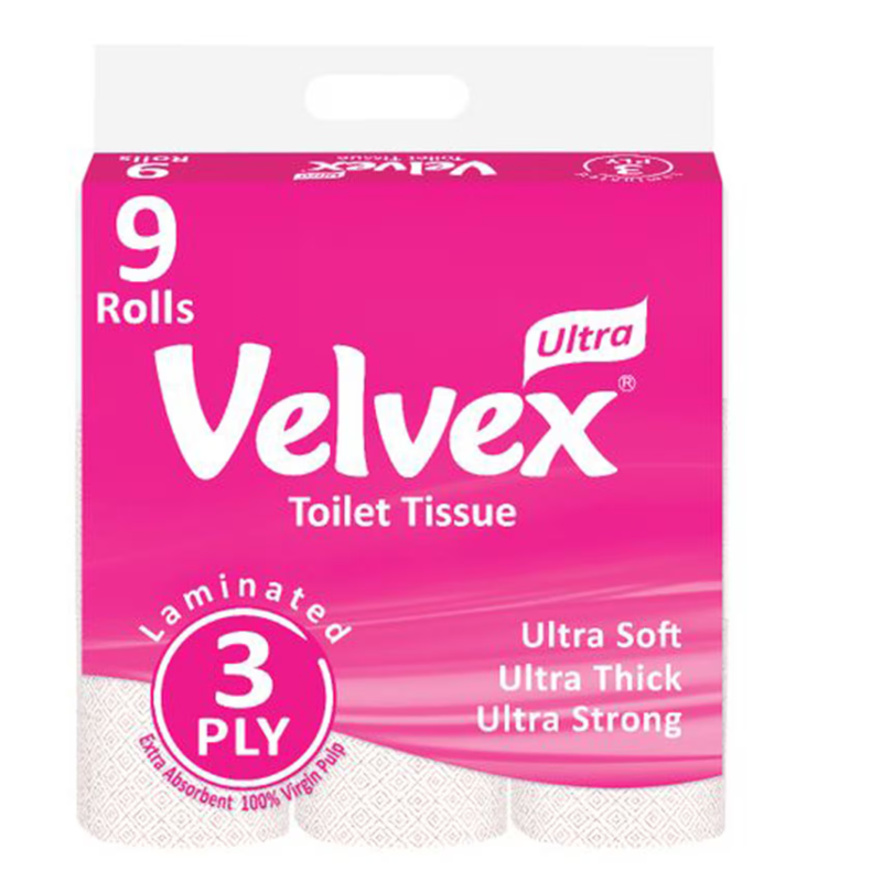 Velvex Toilet Tissue Printed 3Ply 9s Unwrapped