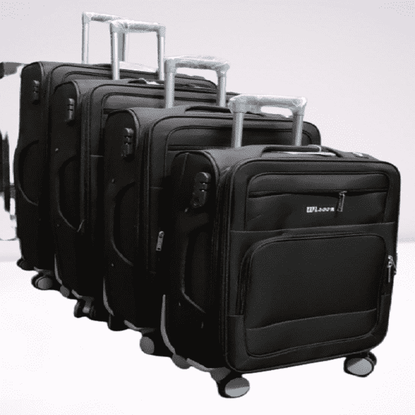 CLASSIC 4PC 4 WHEEL MATERIAL TRAVELLING BAG- BLACK PLAIN
