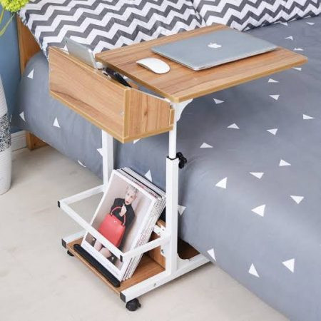Movable Laptop Desk Height Adjustable Bed Table with Storage Shelf Maple