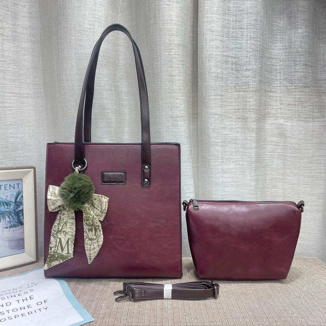 Fashion Ladies Hand Bag 2 In 1 Female PU Leather Shoulder Bags Women Tote Bag Crossbody Bag - Maroon