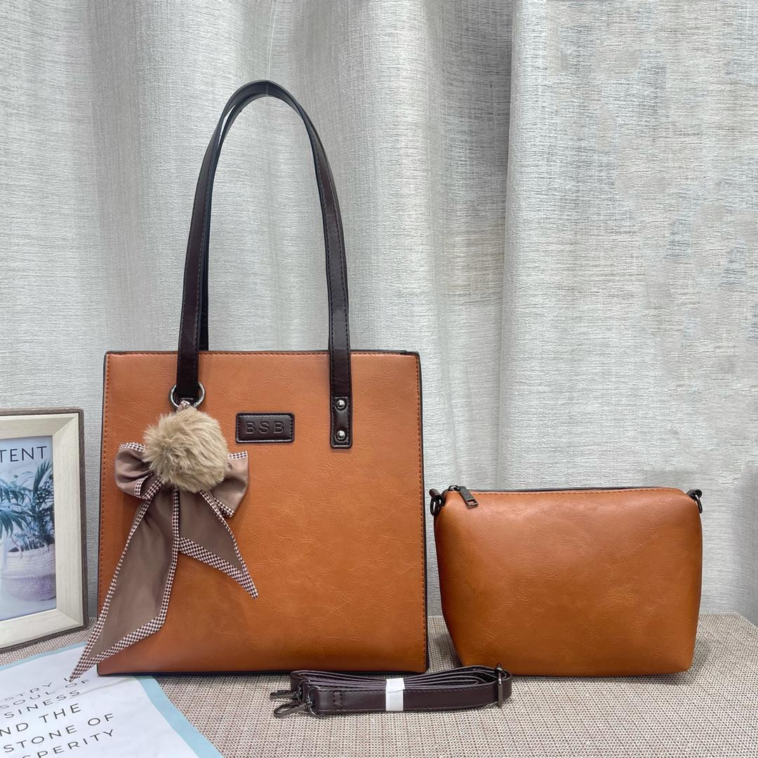 Fashion Ladies Hand Bag 2 In 1 Female PU Leather Shoulder Bags Women Tote Bag Crossbody Bag - Brown