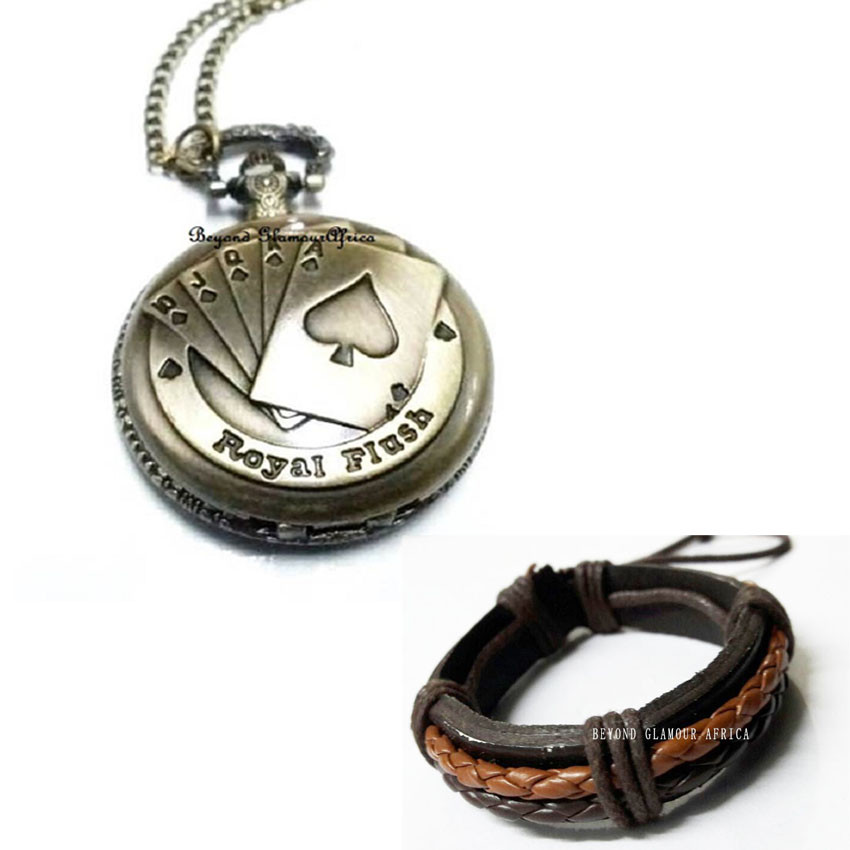 Mens Flush Card Pocket watch with leather bracelet