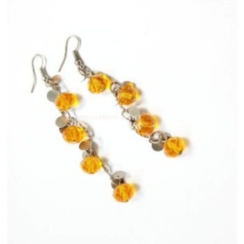 Ladies Flower Yellow stem Crystal Earrings