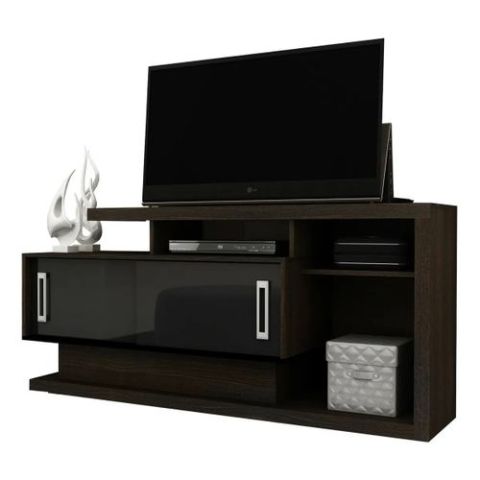 Tecno Mobili TV Stand Rack For 50' TV - MATT TOBACCO / GLOSS BLACK DOORS
