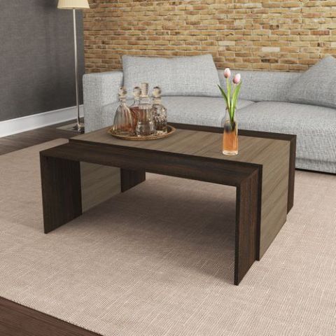 Tecno Mobili Coffee Table, Black-Brown / Almond , 100 X 88 X 42 Cm