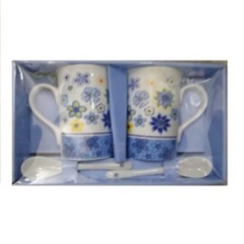 Round Floral Printed Porcelain Coffee, Tea Cups – 2 Pack – 2 Teaspoons included – with Package